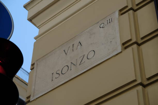 istock Via Isonzo street name sign, Rome, Italy 835780562