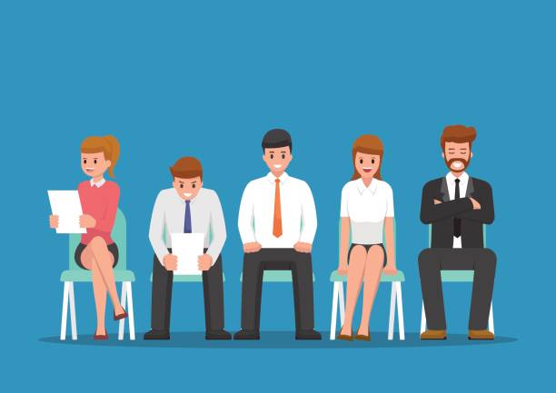 illustrations, cliparts, dessins animés et icônes de gens d'affaires en attente pour entretien d'embauche.   - waiting businessman teamwork business