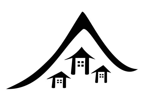 Vector illustration of Settlement in the mountains