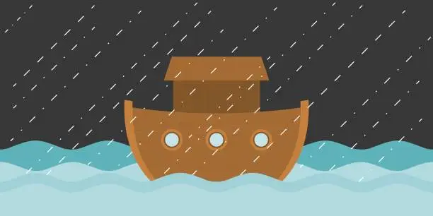 Vector illustration of Noah's ark in raining, vector illustration flat design