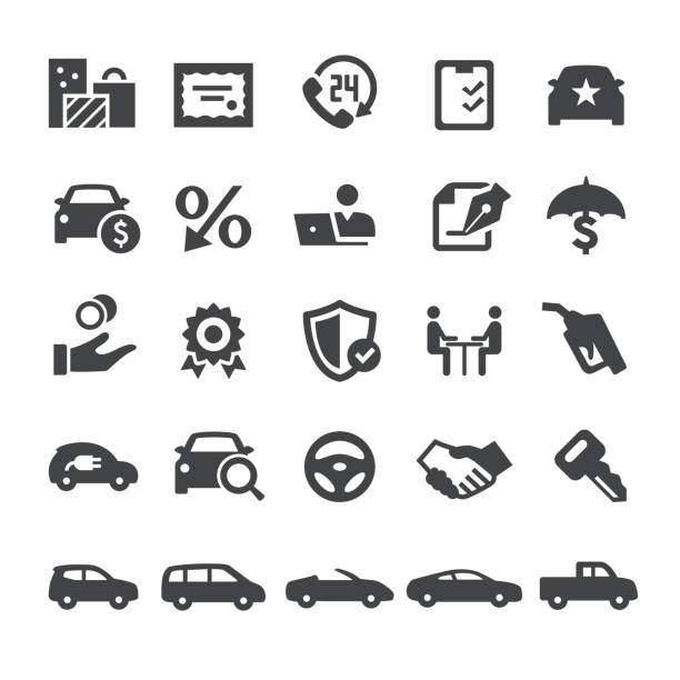 illustrazioni stock, clip art, cartoni animati e icone di tendenza di icone di vendita automotive - smart series - key marketing interface icons symbol
