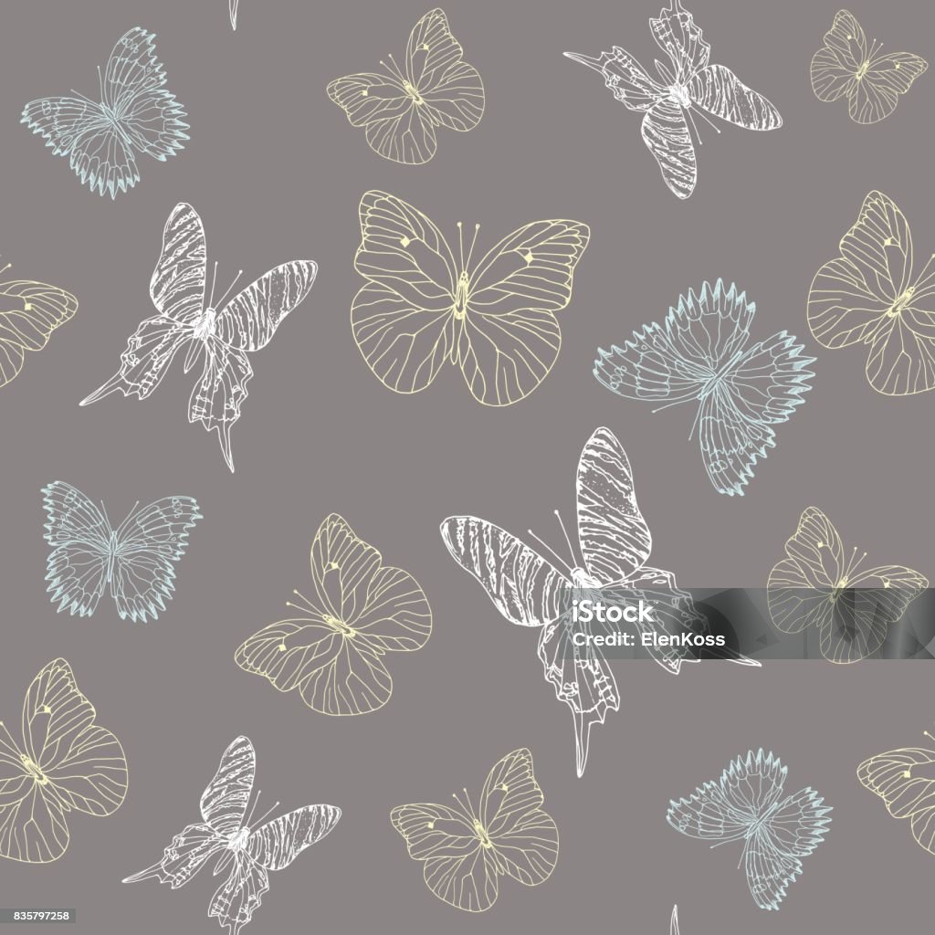 Mẫu Nền Của Bướm Màu Pastel Trên Nền Màu Xám Vẽ Tay Hình Ảnh Mực ...