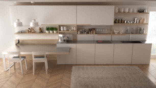 istock Blur background interior design, minimalistic modern kitchen with wooden details 835797664