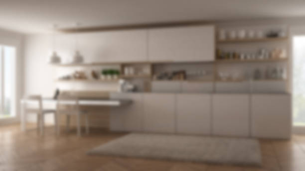 istock Blur background interior design, minimalistic modern kitchen with wooden details 835797692