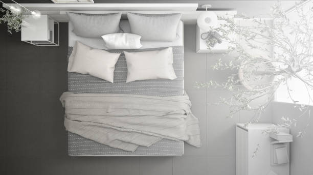 istock Unfinished project of minimalistic modern bedroom, sketch abstract interior design 835797832