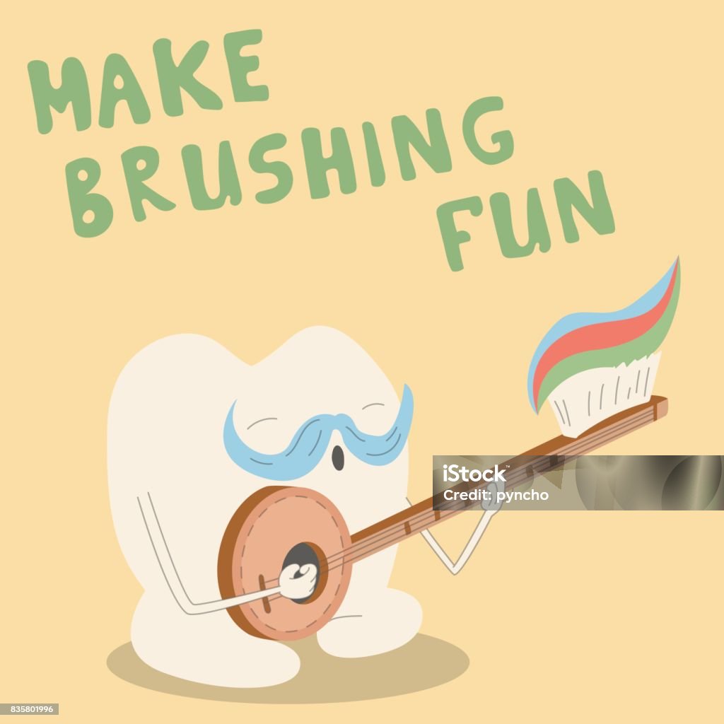 Toothbrush Playing The Tooth Plays On The Toothbrush Make Brushing Fun Stock Illustration ...