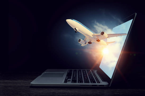 istock Airliner coming from laptop. Mixed media 835802754