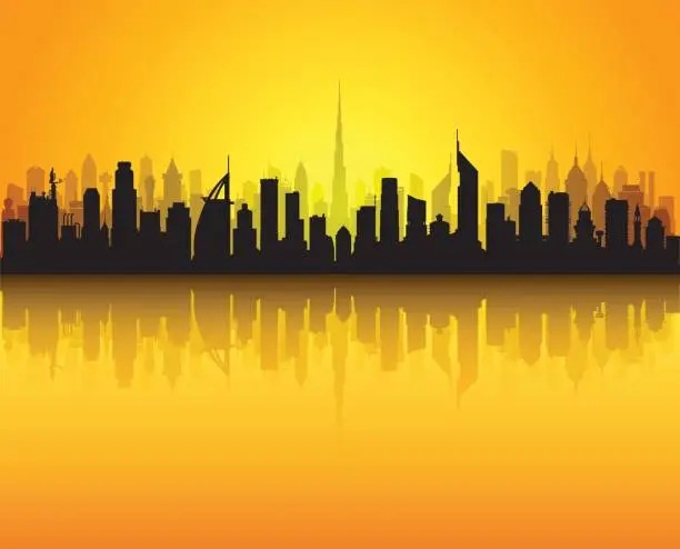 Vector illustration of Dubai Skyline (All Buildings are Separate and Complete)