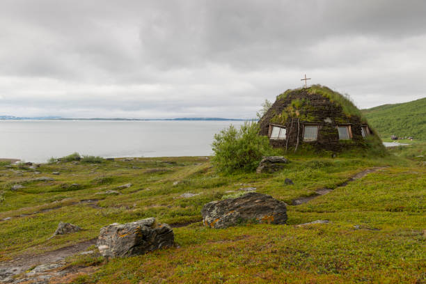 Sami church goahti in Staloluokta in Swedish Lapland stock photo