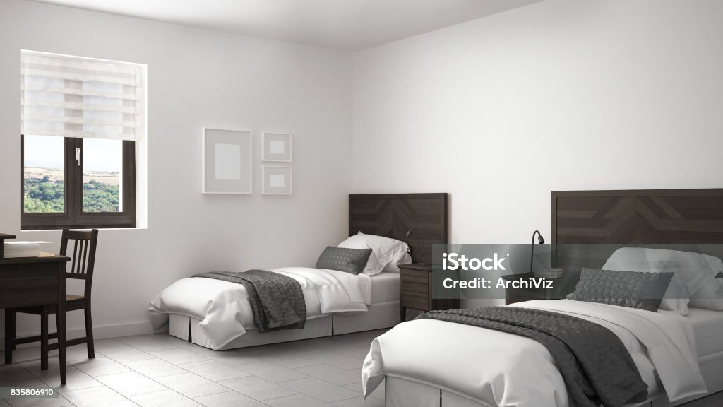 Escandinavo Vintage Dormitorio Con Dos Camas Diseño De Interiores De Estilo Antiguo Foto de stock y más banco de imágenes de moda - iStock