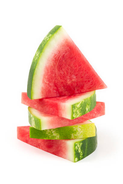 pilha de frescas fatias de melancia - watermelon fruit summer portion - fotografias e filmes do acervo