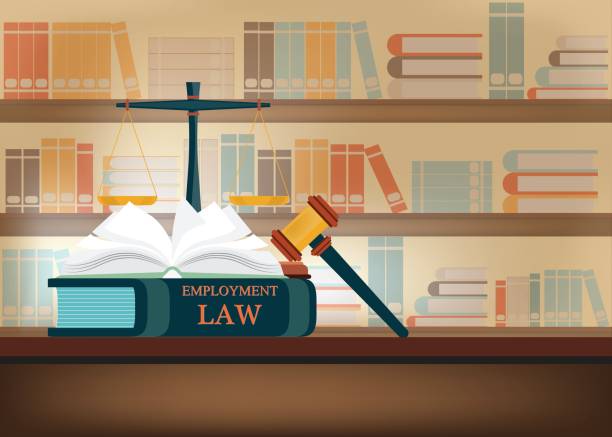 illustrazioni stock, clip art, cartoni animati e icone di tendenza di libri sul diritto del lavoro su un tavolo. - lawsuit