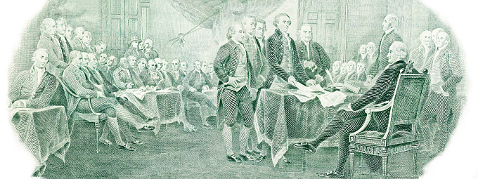 Declaration of independence from the U.S. two dollars bill. High resolution photo.