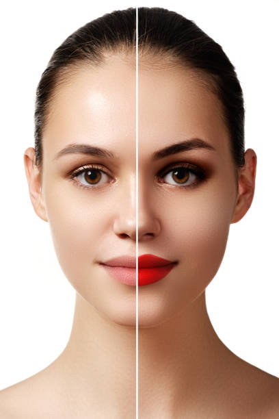 istock Beautiful young  woman before and after make-up applying. Compar 835825858