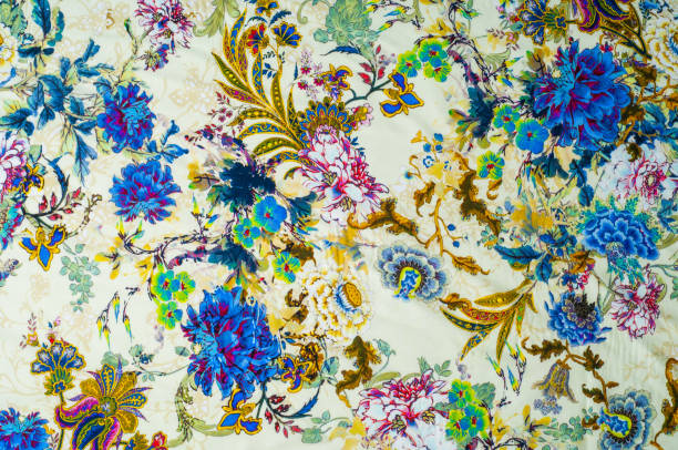 istock Texture, background, satin fabric beige color with a floral pattern 835829392