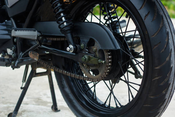 istock Black vintage motorcycle wheel 835829494