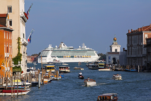 VENICE, ITALY - SEPTEMBER 25: Cruise ship in Venice on SEPTEMBER 25, 2009. Big cruise ship docked in Venice, Italy.