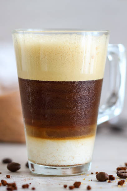 Iced Instant Coffee Refreshing summer drink  3 layered iced instant coffee. freddo cappuccino stock pictures, royalty-free photos & images