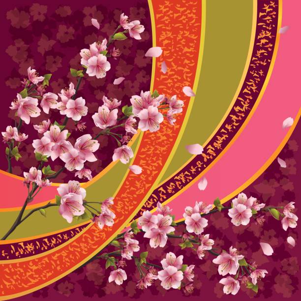 ilustrações de stock, clip art, desenhos animados e ícones de japanese pattern with sakura blossom - tree decoration flower carpet