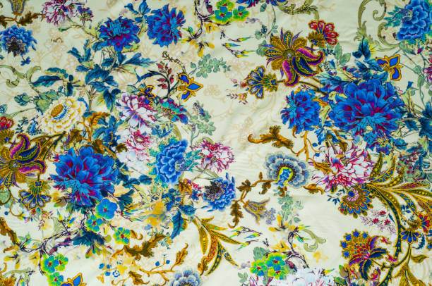 istock Texture, background, satin fabric beige color with a floral pattern 835837046