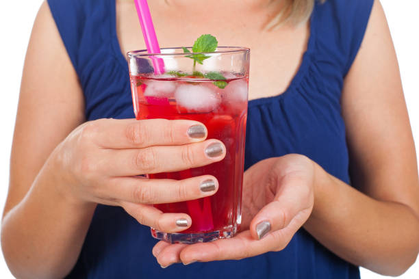 close up picture of raspberry drink - strawberry blueberry raspberry glass imagens e fotografias de stock