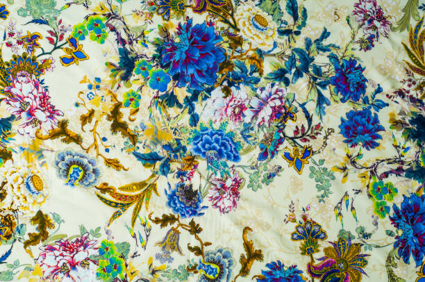 istock Texture, background, satin fabric beige color with a floral pattern 835844838