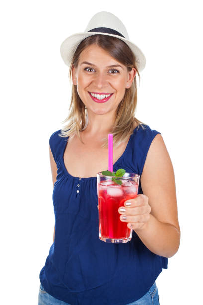 istock Woman holding a raspberry juice - isolated 835846122