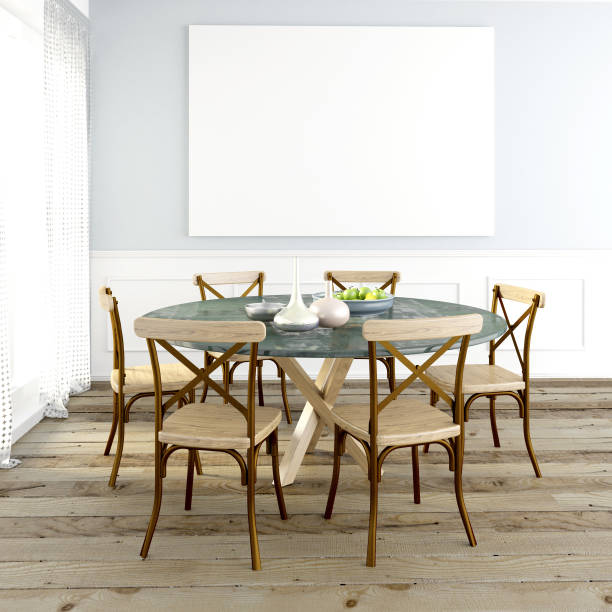 istock Mock up poster in interior dining area. living room hipster style. 835846450