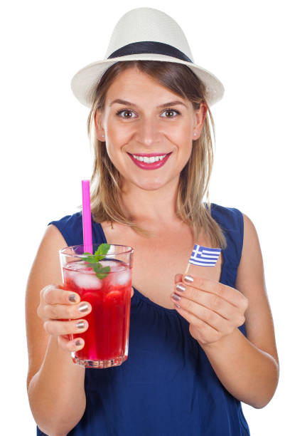 istock Happy woman with raspberry mint lemonade and sunglasses 835849822