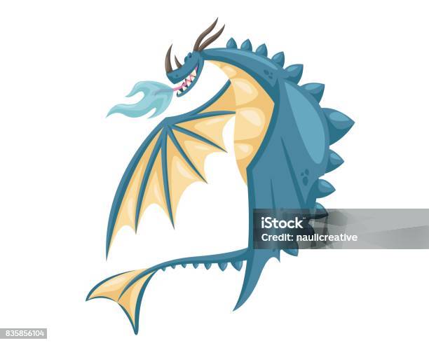 Cute Happy Flying Dragon Illustration Stock Illustration - Download Image Now - Dragon, Illustration, Cartoon