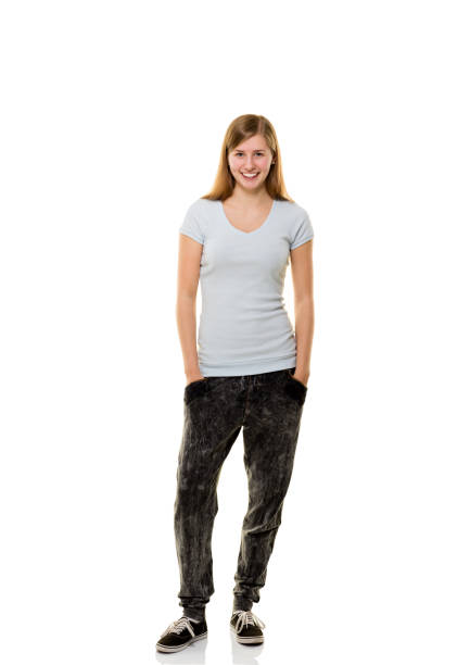 Young woman posing on white background.