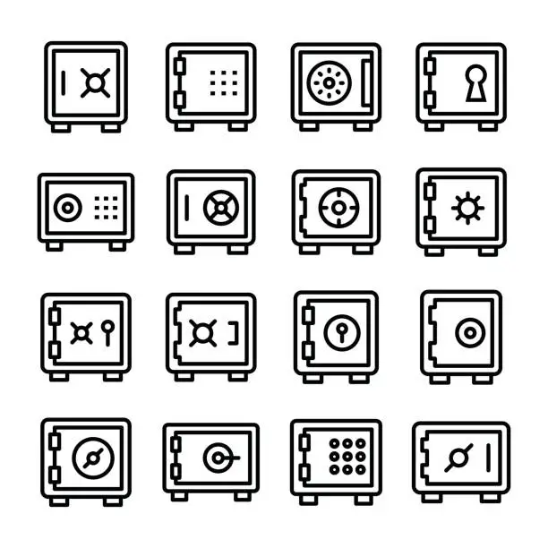 Vector illustration of Bank Locker Line Vector Icons Set