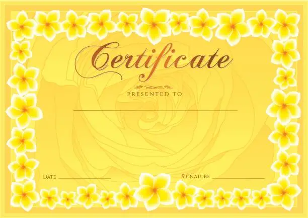 Vector illustration of Certificate, Diploma of completion (Frangipani design template, flower background)