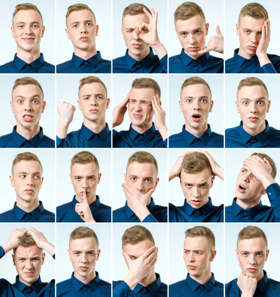 istock Set of young man's portraits with different emotions and gestures 835864652