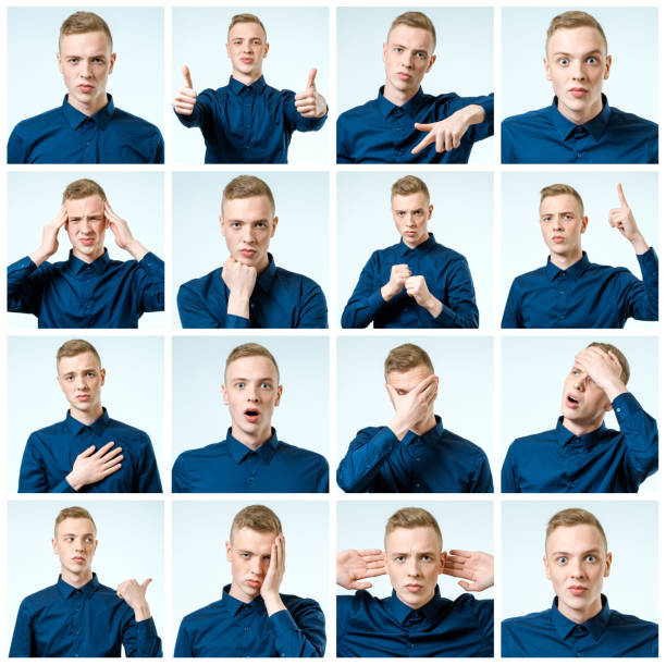 istock Set of young man's portraits with different emotions and gestures 835864656