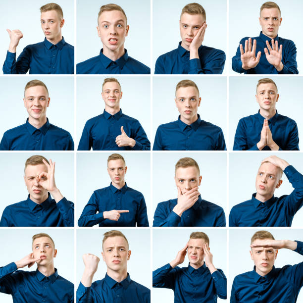 istock Set of young man's portraits with different emotions and gestures 835864680