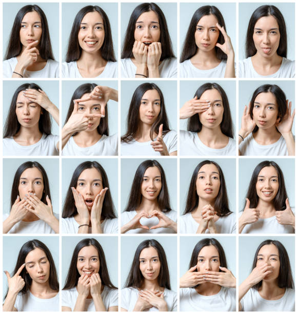 istock Collage of beautiful girl with different facial expressions isolated 835864708