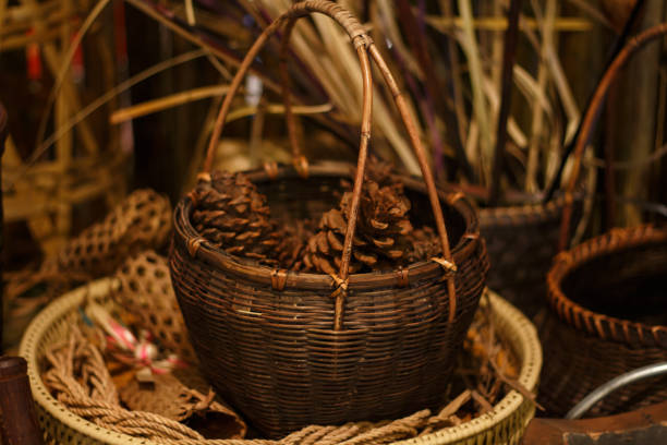 antique wicker basket handmade in thailand