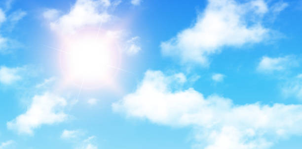 illustrazioni stock, clip art, cartoni animati e icone di tendenza di cielo blu con nuvole e sole - cumulus cloud condensation sky blue