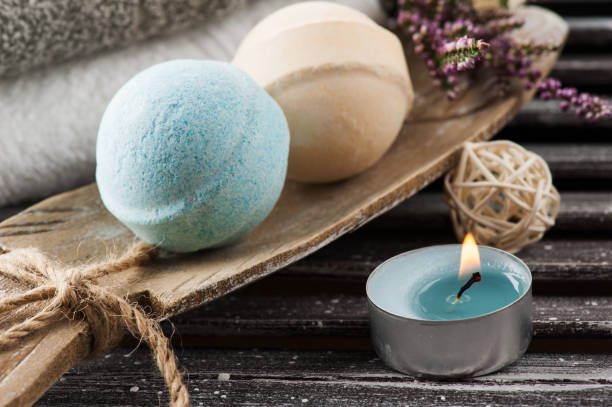 istock SPA composition with blue vanilla bath bombs, heather flowers 835871884
