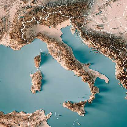 Frontera Neutral de mapa topográfico de Render 3D de país de Italia photo