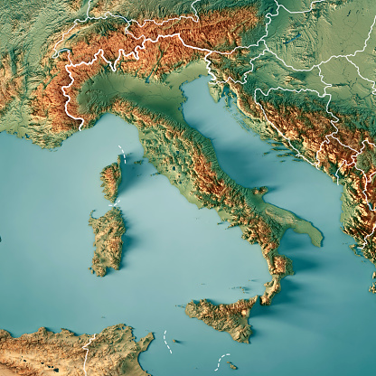 Frontera de mapa topográfico de Render 3D de país de Italia photo