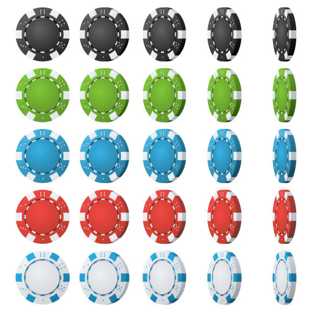 poker chips wektor. przerzuć różne kąty. ustaw ikonę klasycznych kolorowych żetonów pokerowych izolowanych na biało. biały, czerwony, czarny, niebieski, zielone kasyno chips ilustracja - gambling chip green stack gambling stock illustrations