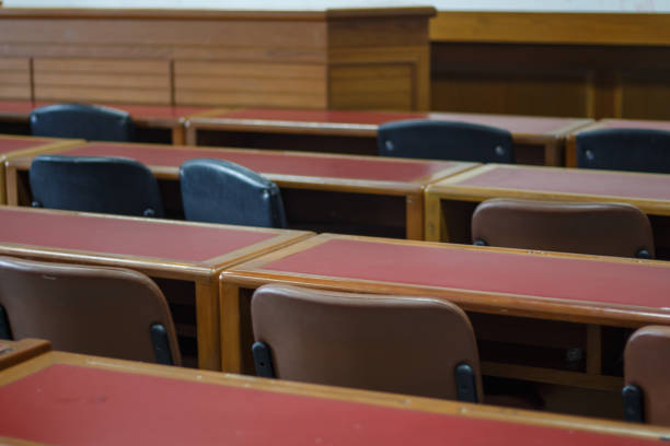 istock Lecture room with empty seats Business seminar education 835876368