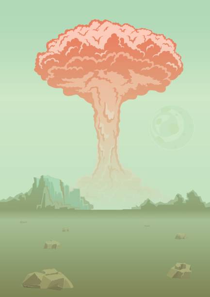 ilustrações de stock, clip art, desenhos animados e ícones de nuclear bomb explosion in the desert. mushroom cloud. vector illustration. - atomic bomb testing