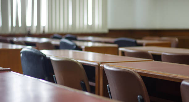 istock Lecture room with empty seats Business seminar education 835882316