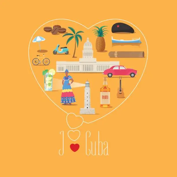Vector illustration of Heart shape illustration with I love Cuba quote