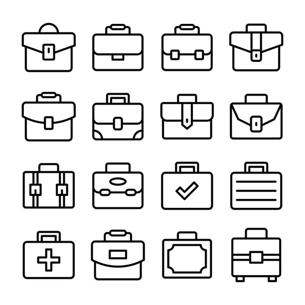 Portfolio Bag Line Vector Icons Set This icons are definitely great if you're looking portfolio icons set, this include briefcase, business briefcase, laptop bag, money case, first aid bag, office bag, and portfolio bag doctors bag stock illustrations