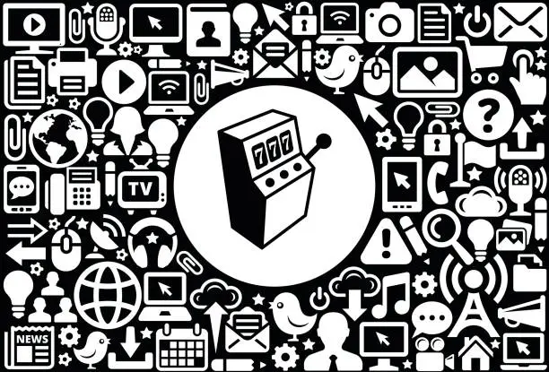 Vector illustration of Slot Machine Icon Black and White Internet Technology Background