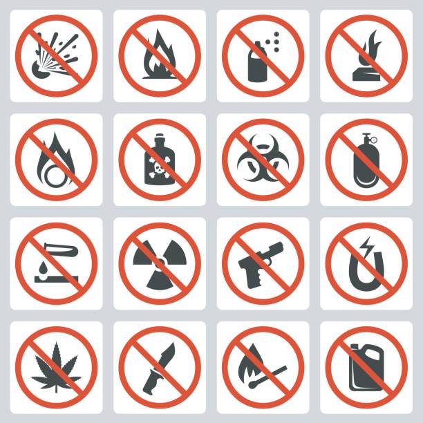 ilustrações, clipart, desenhos animados e ícones de conjunto de sinais de itens proibidos de bagagem no aeroporto, ícone do vetor - symbol rusty computer icon old